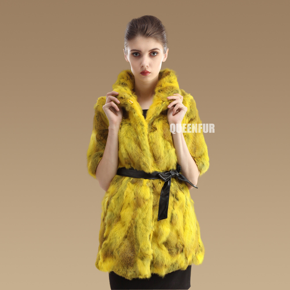 Genuine Rabbiat Fur Coats Jackets Women Nature Fur Vest Waistcoat Real Rabbit Fur Vest Plus Size Medium-long Coat