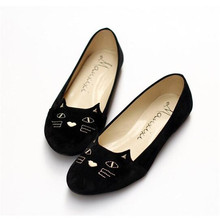 Cat Print Cute Shoes Fashion 2016 New Brand Zapatos Mujer Wedding Ballerinas Free Shipping Black Red Casual Shoes Flats
