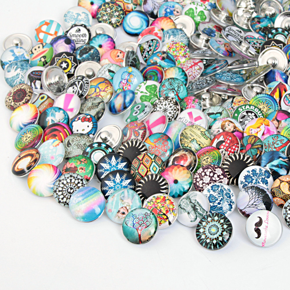 50pcs/lot high quality mix 50 pattern ginger snaps  Round glass snaps Bracelets fit 18mm snaps buttons diy jewelry kz11