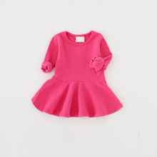 2016 Fashion Baby Girls Dresses Long Sleeve Casual Children Clothes for Girls Solid Candy Colors Basic Dresses for Babies S4-68