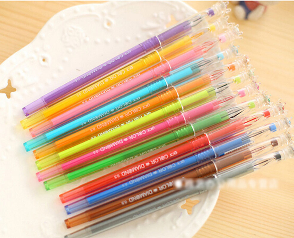 Гаджет  0.5mm Gel Pens 12 pack Assorted Colours Glitter School Stationary Art Craft QUALITY None Офисные и Школьные принадлежности