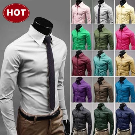 2015 Mens Slim fit Unique neckline stylish Dress long Sleeve Shirts Mens dress shirts 17colors size