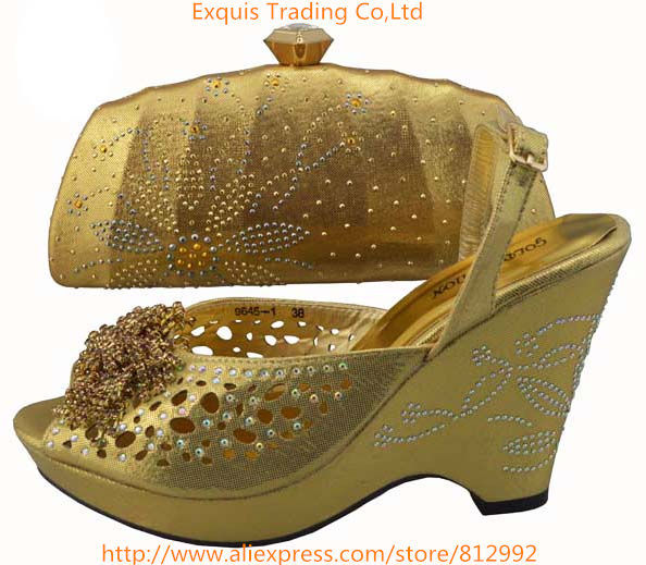 Free shipping 2014 newest Italian shoes and matching bag in Gold ,Fish mouth shoes high heel women pumps,1308-L3