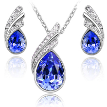 CS44 Crystal Water drop leaves Earrings necklace jewelry sets  Classic Wedding Dress B9.5 50D