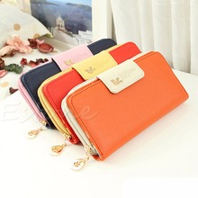 L155 Free Shipping New Women PU Leather Buckle Long Purse Clutch Cute Button Wallet Bag Card