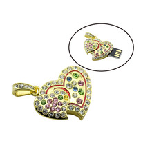 Fashion metal crystal love Heart USB Flash Drive precious stone pen drive special gift pendrive 8GB/16GB diamante memory stick