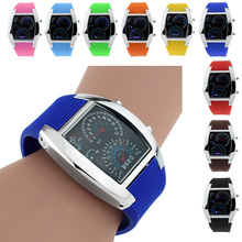 Moda hombres niños deportes RPM Turbo azul y blanco Flash LED medidor de velocidad del coche de la muñeca Dial Digital