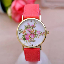 2014 New Fashion Leather GENEVA Rose Flower Watch Women Dress Watch stylish Quartz Watches Ladies Rhinestone Wristwatches