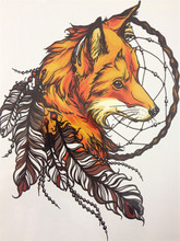 2016 21 X 15 CM Yellow Fox and Feather Cool Beauty Tattoo Waterproof Hot Temporary Tattoo Stickers