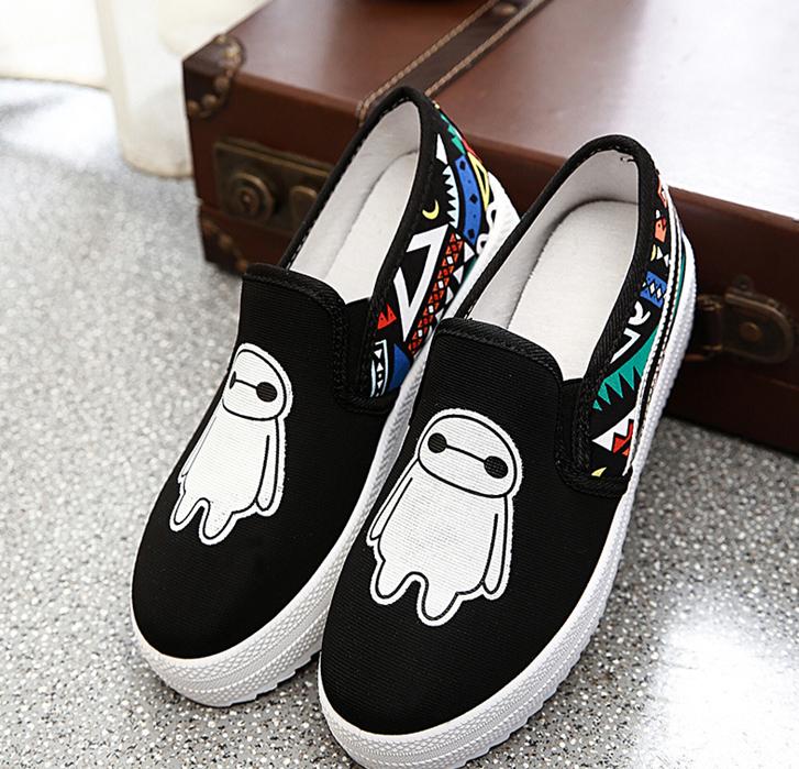Baymax Image Printed Canvas Shoes 2016 Hot Fashion Slip On Footwear Office Ladies Canvas Trainer ...