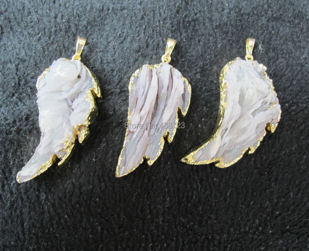Wholesale Fossil Agate Druzy Wing Pendant fit druzy jewelry Necklace diy 5pcs/lot