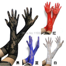 Unisex Men Women Long Elbow Finger Gloves Fish Net Fishnet Floral Lingerie Hollow Out mittens