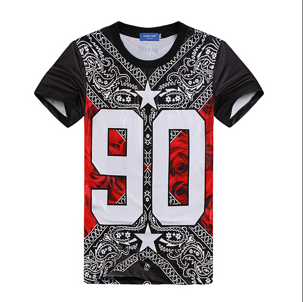Hip hop short sleeve T shirt 2015 New flowers cashew national wind 90 roses print harajuku