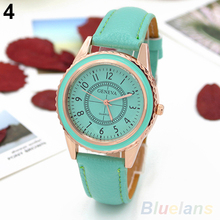 Men s Women s Rose Gold Plated Faux Leather Band Quartz Dial Wrist Watch 2EA5