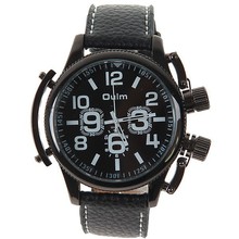 Oulm 1357 Male cuarzo reloj de pulsera con dos números horas Marks Dial redondo banda de cuero relojes de pulsera