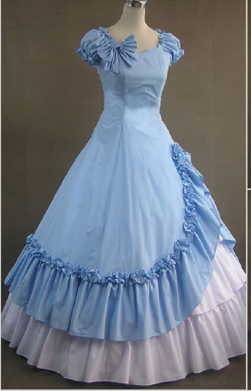 light blue ruffle bowknot lolita ball gown adults Medieval dress Renaissance gown Sissi princess Victorian Belle