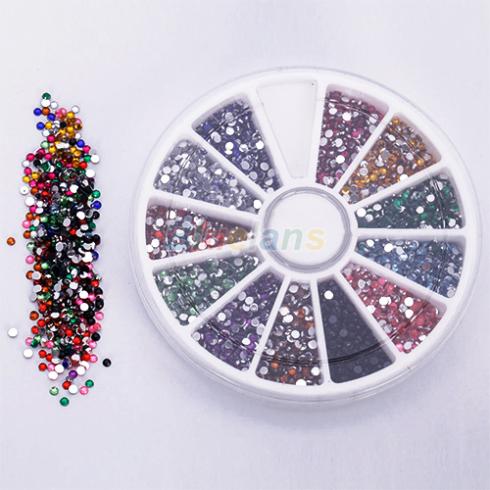 2500pcs Wheel 2 0mm 12 Colors Nail Art Decoration Glitter Tips Rhinestones Gems Flat Gemstones 0214