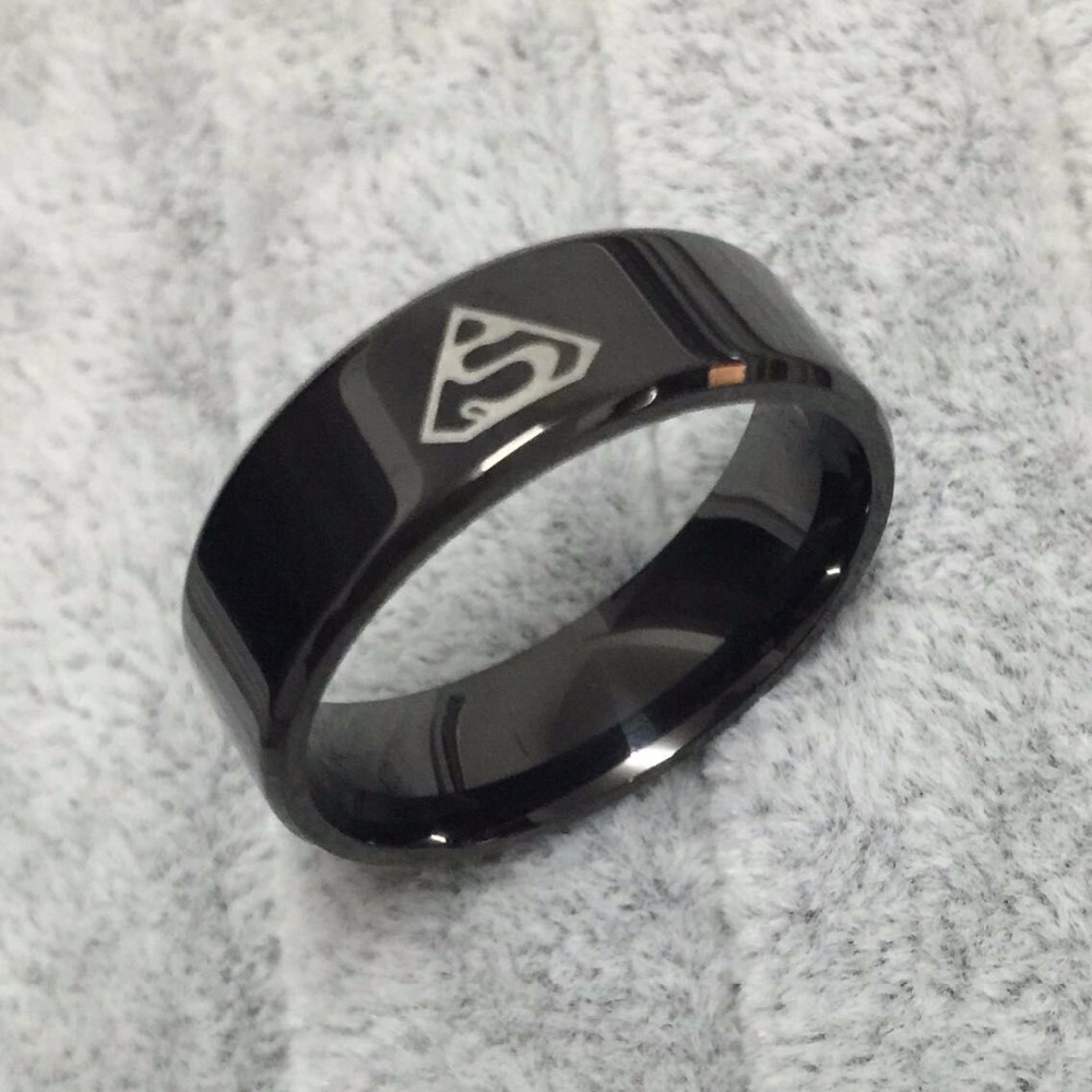 Black superman S logo alliance of tungsten carbide ring wide 8mm 7g for men women high