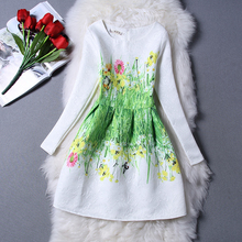 NEW2015 Autumn Winter Girls Dresses For Girls Kids Floral Printed Long Sleeve Formal Children Dresses Teenagers