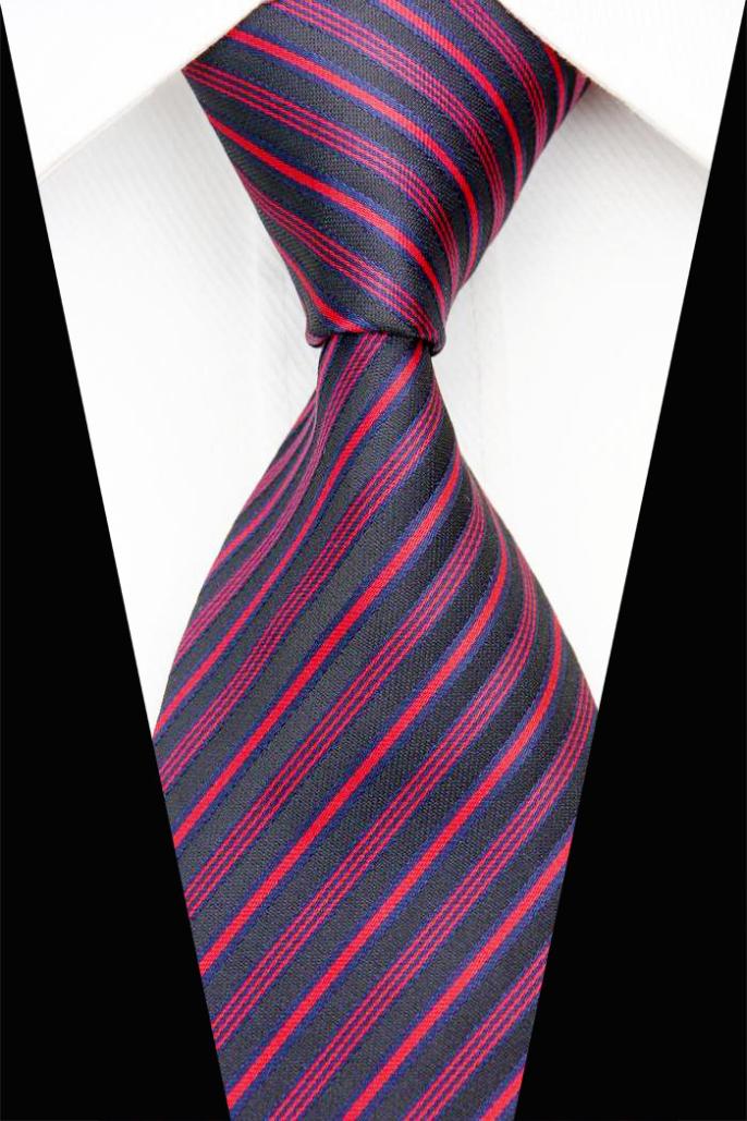NT0600 Red Black Stripes Man s Woven Necktie New Classic Silk Polyester Party Business Casual Wedding