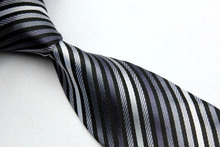 NT0033 Gray White Stripe Smooth Jacquard Woven Classic Type Silk Polyester Man s Business Wedding Luxury