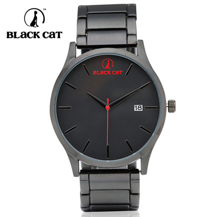 2015 new men stainless steel quartz wristwatches gold automatic calendar man watch blackcat dress watches