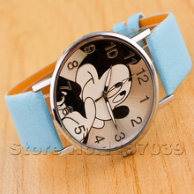 Mouse cartoon watch children kids quartz wristwatch boy clock girl cute child gift leather wrist watches