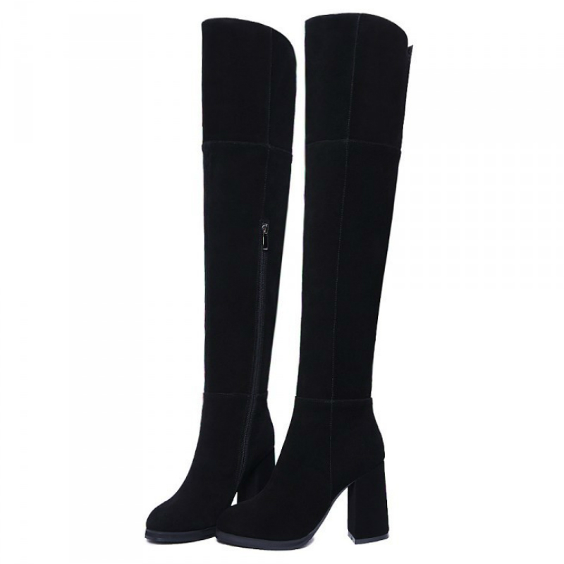 34-42 plus size winter full genuine leather 9cm high heeled over knee high boots shoes woman knight long boot women leisure shoe