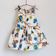 Chic Kids Dress Sleeveless Owl Print Tutu Dresses One Piece Party Baby Girl Clothes