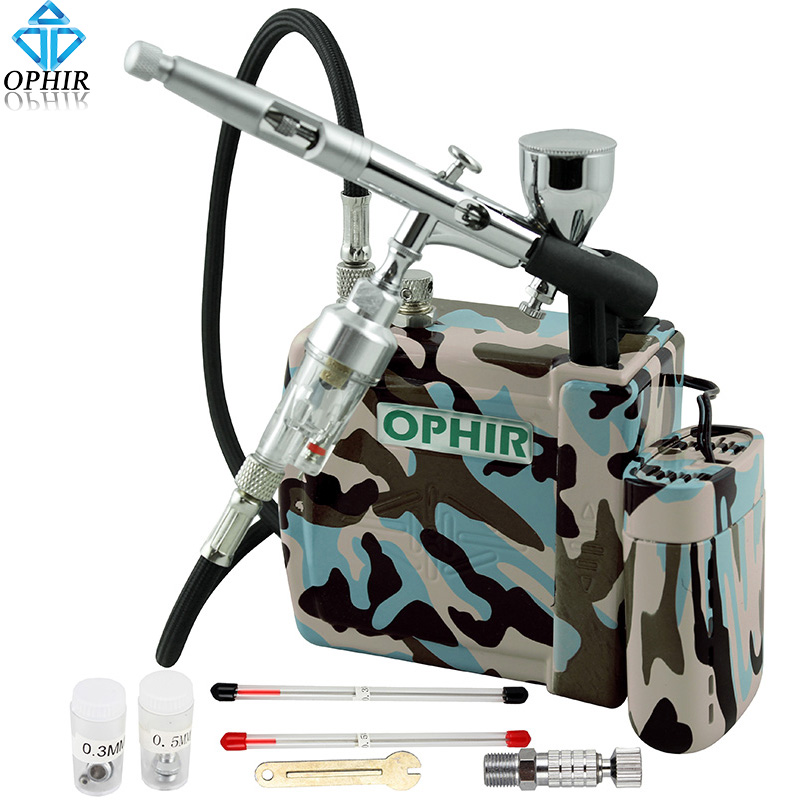 OPHIR Pro Airbrush Kit wth Mini Air Compressor Dual Action Airbrush Spray Gun for Hobby Cosmetics Tattoo Makeup Body Paint
