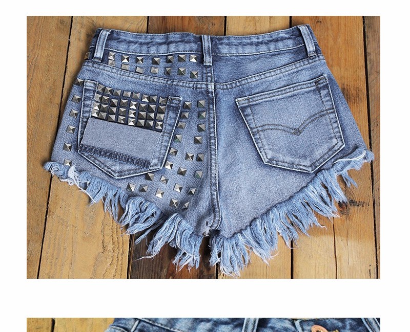 2015 Women\'s Fashion Brand Vintage Tassel Rivet Ripped Loose High Waisted Short Jeans Punk Sexy Hot Woman Denim Shorts Plus Size (6)
