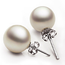 WSHT:Free Shipping 925 Sterling Silver Stud Earrings High Quality Natural Pearl Woman Simple Jewelry