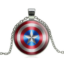 Glass Cabochon Pendant Necklace Movie Captain America Art Image Silver Statement Chain Necklace for Women fine jewelry