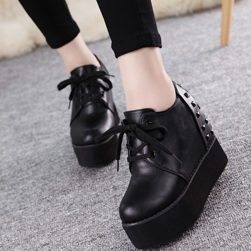 2015 women s fashion high heek shoes lacing rivet platform wedges boots women autumn increasing heel