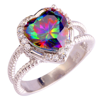 Women Engagement Heart Romantic Jewelry Rainbow Sapphire Fashion Shinning 925 Silver Ring Size 6 7 8 9 10 11 12 13 Free Ship