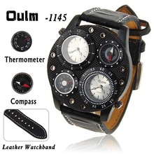 2015 venta caliente de moda nuevo ejército militar Oulm 1145 doble tiempo Show de cuarzo Reloj de pulsera para hombre compás Decor regalo marca Reloj
