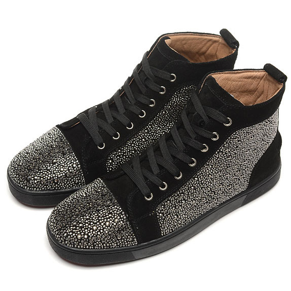 Free Shipping Red Bottom Louis Silver Strass Mens High Top Leather ...