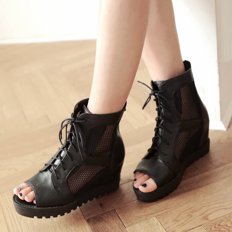 Women Ankle Boots 2016 Summer Shoes For Lady Lace Up Design Zipper Peep ...