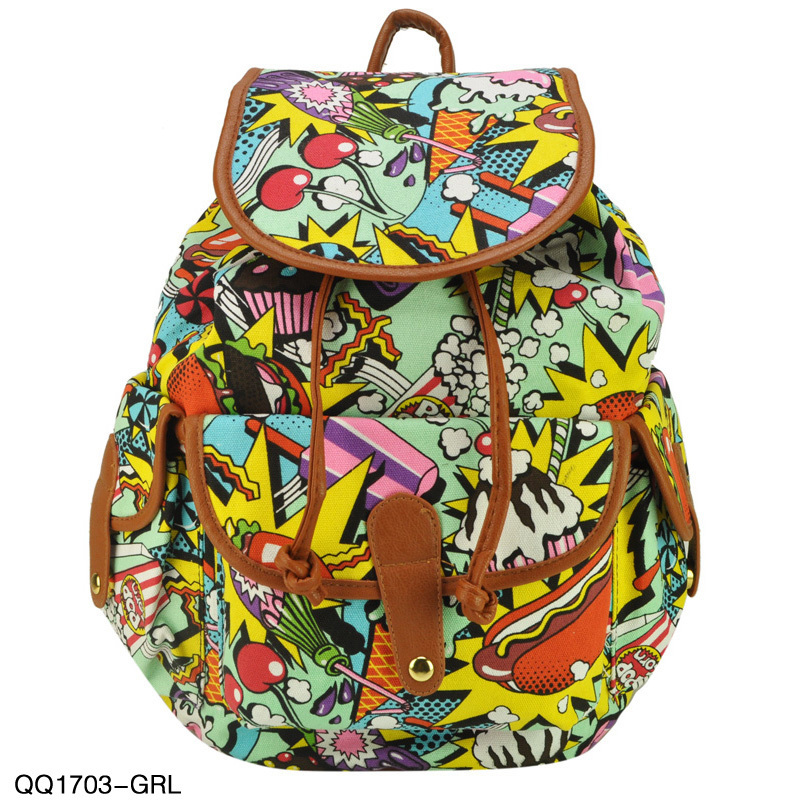 Free Shipping 2014 New Arrival Colourful Printing Backpack For Students School Rucksack Shoulder Bags Light Green PB35