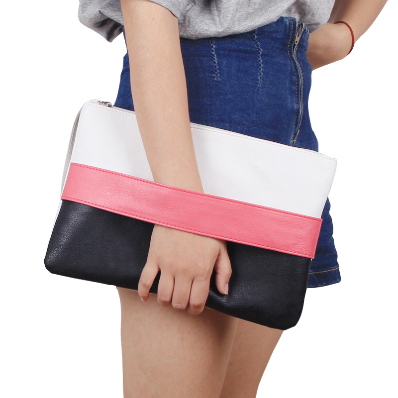 Fashion Women Handbag Solid Patchwork Lady Day Clutches New Fashion Soft Girl Zipper Packet Fashion Brief