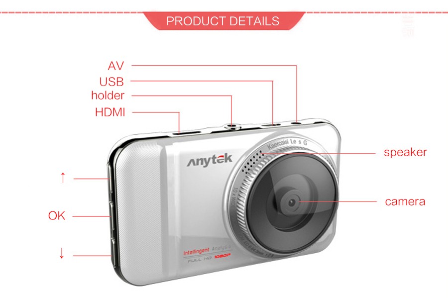 Original Anytek A1 Car DVR Mini Car Video Recorder 3.0 Inch TFT FHD 1920x1080P WDR Motion Detection Night Vision G-sensor 10