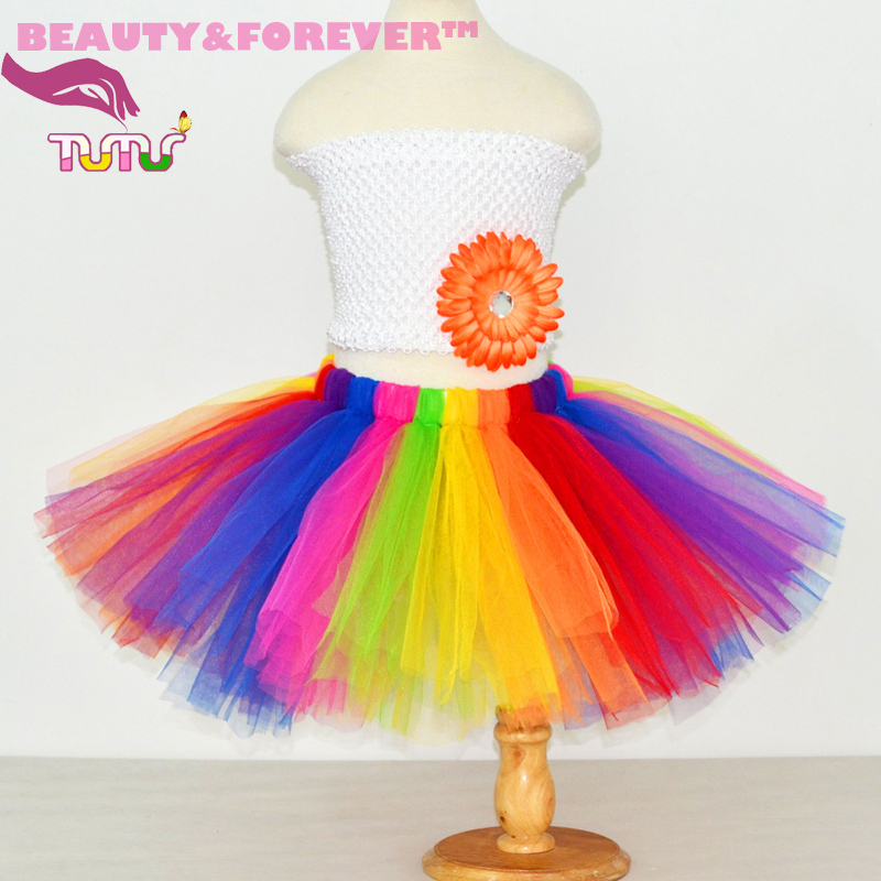 Fluffy rainbow tulle tutu colorful cheap skirts dancing birthday party girls tutu skirt