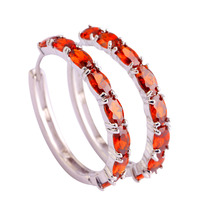 Wholesale Lady Garnet Ear Clip Hoop Silver Earring For New Women Round Earrings Party Wedding Jewelry Gift Free Shipping