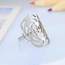 2015 New 1PC Stainless Steel 2mm Wide Women s Silve Tone Hollow Rose Flower Ring Rings