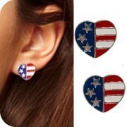 European and American retro wild cute heart-shaped earrings jewelry flag pattern Free shipping