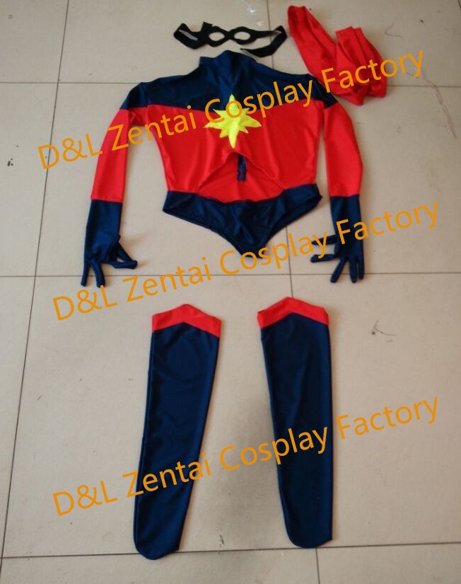 Free Shipping DHL Warbird Binary Ms Marvel Costume Captain Marvel NavyRed Spandex Super Hero Cosplay Halloween Costume MM1837 (1)