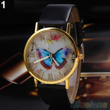Creative Vintage Butterfly Faux Leather Quartz Analog Dress Wrist Watch Women 2TF9