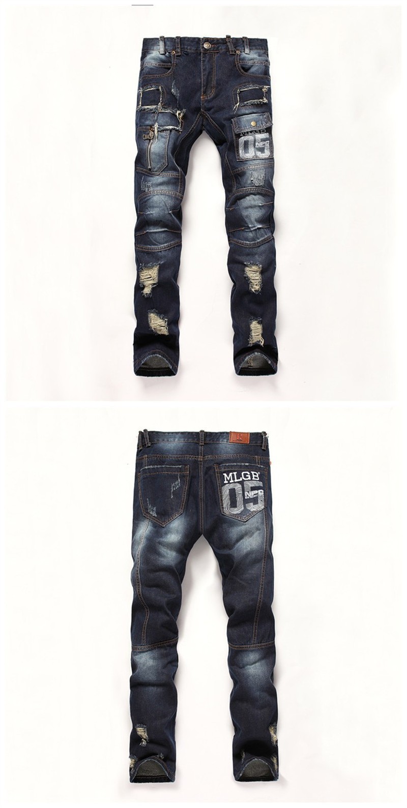 Ripped Jeans Men 2015 New Zippers Rock Club Fashion Men Jeans Pants Biker Jeans Ripped Jeans For Men 17gjsmt951