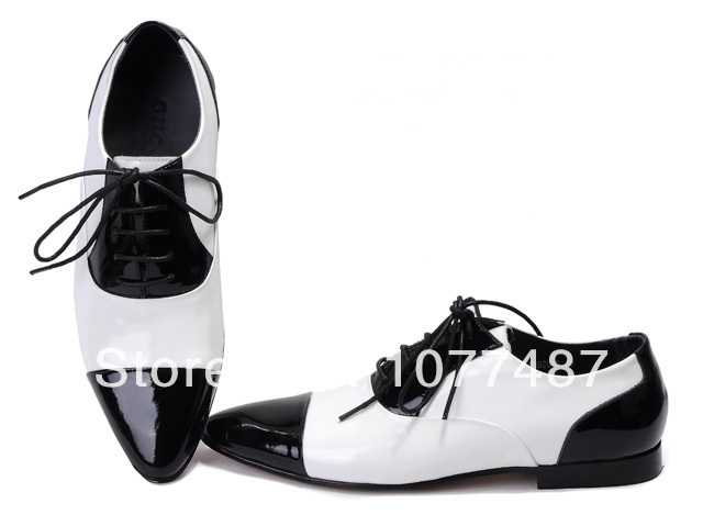 White Contrast Color Dress Shoes Luxury Leather Leisure Shoes For Men ...