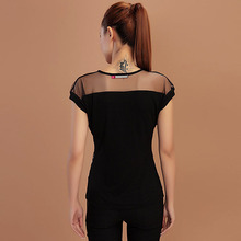Fashion Women Leopard Chiffon Sheer Tops Blouse Crew Neck Contrast Shirts Summer YT871